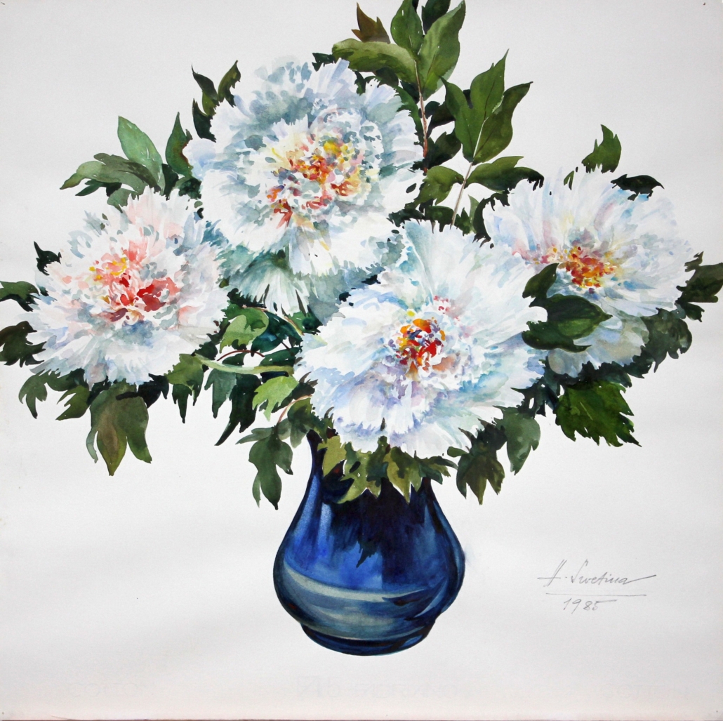 Pfingstrosen auf weissem Grund